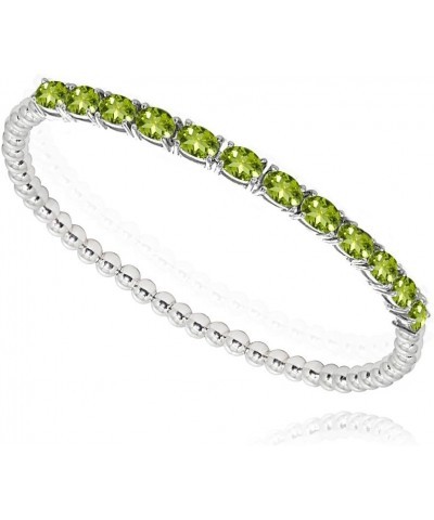 Sterling Silver Genuine, Created or Simulated Oval Gemstone Beaded Stretch Tennis Style Stackable Bracelet Peridot $32.44 Bra...