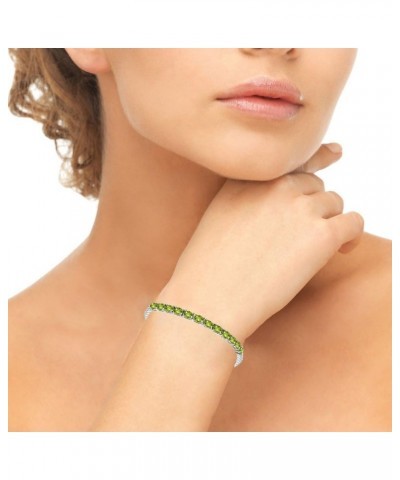 Sterling Silver Genuine, Created or Simulated Oval Gemstone Beaded Stretch Tennis Style Stackable Bracelet Peridot $32.44 Bra...