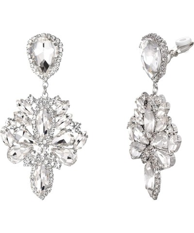 Wedding Bridal Crystal Rhinestone Marquise Teardrop Cluster Dangle Earrings for Women Clip on-Clear Silver-Tone $9.46 Earrings