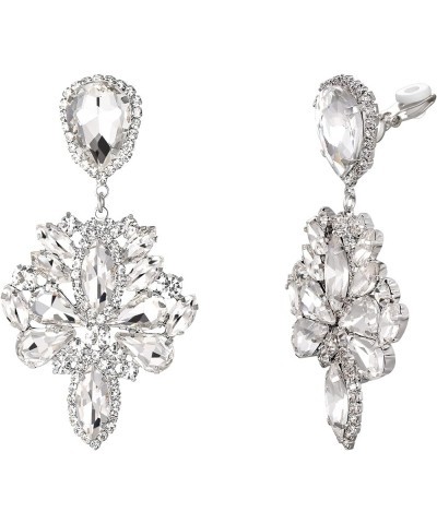 Wedding Bridal Crystal Rhinestone Marquise Teardrop Cluster Dangle Earrings for Women Clip on-Clear Silver-Tone $9.46 Earrings