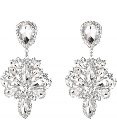 Wedding Bridal Crystal Rhinestone Marquise Teardrop Cluster Dangle Earrings for Women Clip on-Clear Silver-Tone $9.46 Earrings