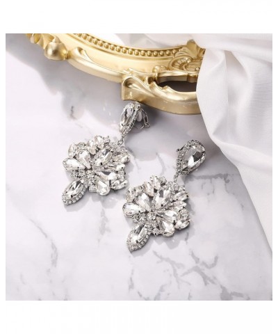 Wedding Bridal Crystal Rhinestone Marquise Teardrop Cluster Dangle Earrings for Women Clip on-Clear Silver-Tone $9.46 Earrings