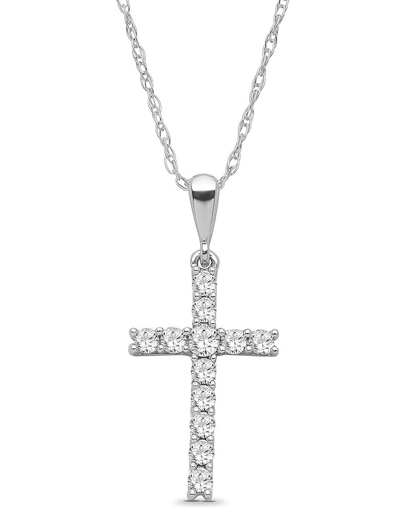 10K Gold Diamond Cross Pendant with Sterling Silver Rope Chain Necklace (1/4 cttw, I-J Color, I2-I3 Clarity), 18 White White ...