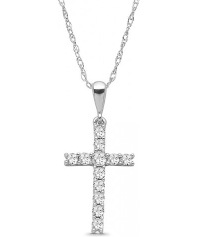 10K Gold Diamond Cross Pendant with Sterling Silver Rope Chain Necklace (1/4 cttw, I-J Color, I2-I3 Clarity), 18 White White ...