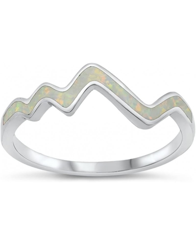 CLOSEOUT WAREHOUSE Simulated Opal High and Low Mountain Ring Sterling Silver White Simulated Opal $13.91 Rings