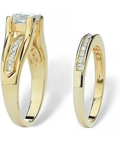 His and Her 14K Gold Plated Stainless Steel 3 Piece Wedding Engagement Ring and Men's Band Set Women's Size 10 Men's Size 06 ...