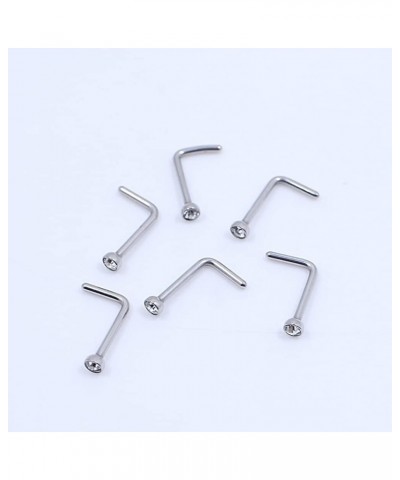 6PCS Surgical Steel/Titanium Nose Studs for Women Nostril Piercing Jewelry 22g / 20g / 18g 2mm crystal/L-shape/20g/Silver Sur...