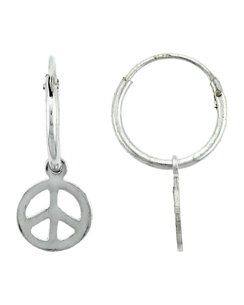 Sterling Silver Tiny Hoop Earrings Peace Sign, 13/16 inch tall $18.00 Earrings