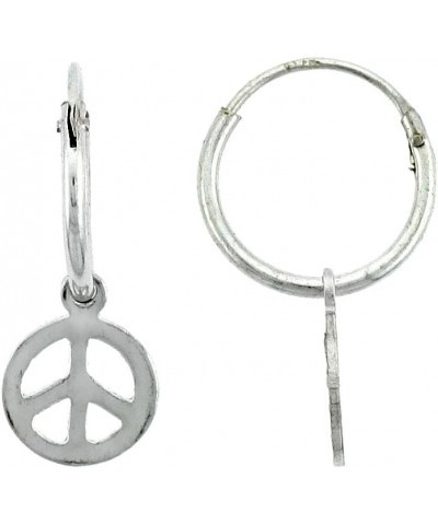 Sterling Silver Tiny Hoop Earrings Peace Sign, 13/16 inch tall $18.00 Earrings