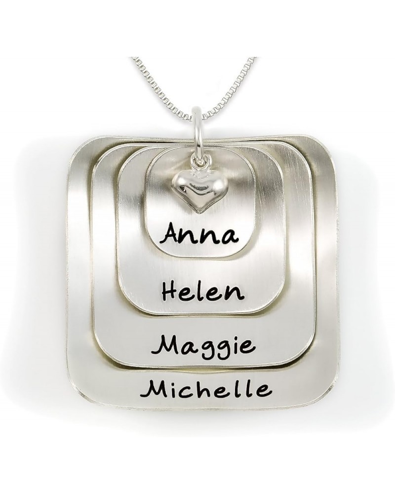 Square Lucky Four Sterling Silver Personalized Necklace Comes with 4 Customizable Charms and a Sterling Silver Heart Charm. Y...