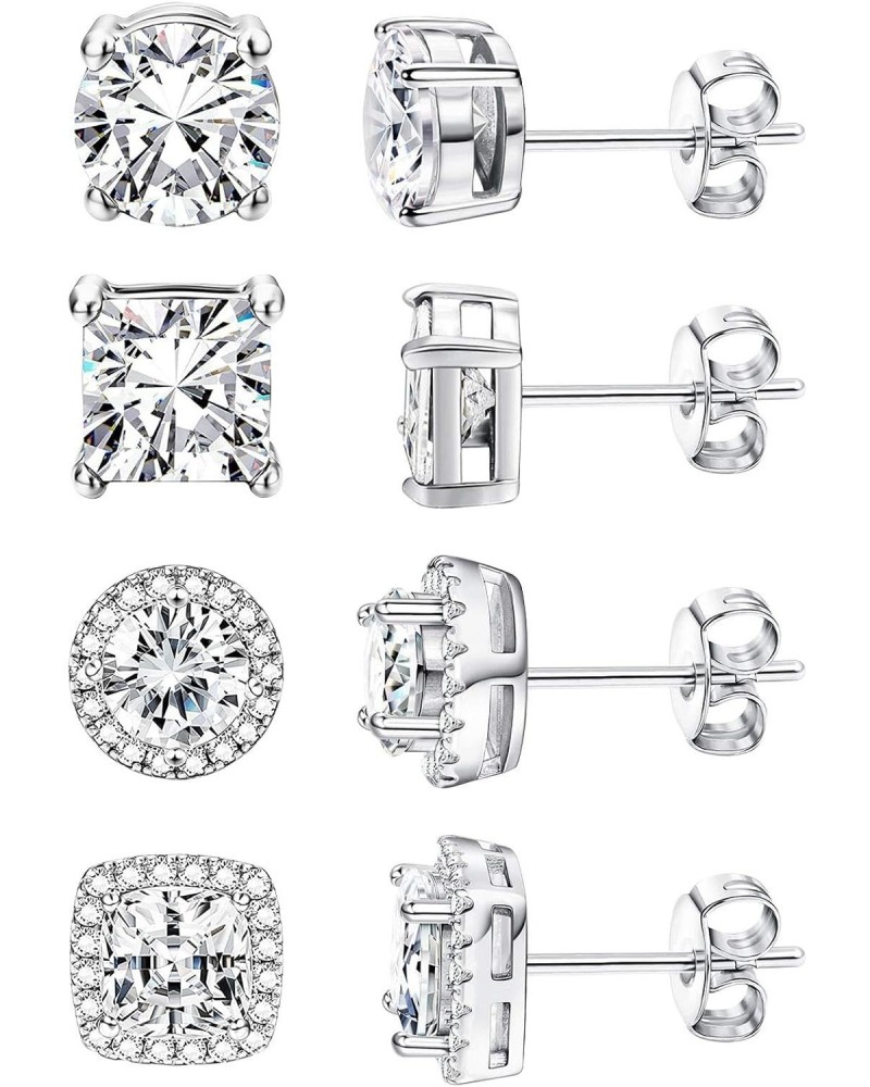 4 Pairs Cubic Zirconia Sterling Silver Stud Earrings for Women Girls,14K Small Gold Plated Tiny Stud Earrings Set for Multipl...