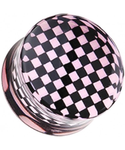 Classic Checker Inlay Double Flared Ear Gauge Plug (Sold by Pair) 9/16", Pink $13.19 Body Jewelry