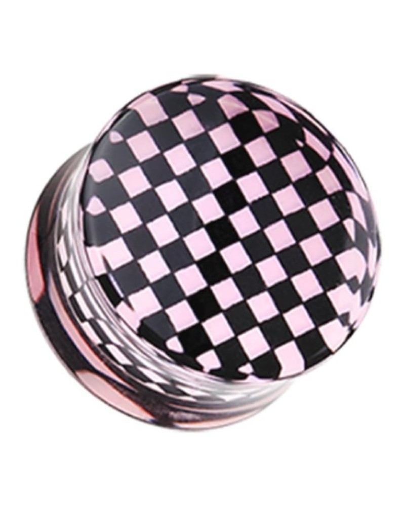 Classic Checker Inlay Double Flared Ear Gauge Plug (Sold by Pair) 9/16", Pink $13.19 Body Jewelry