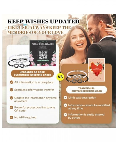 Couples Bracelets Matching Bracelets for Couples with Free QR Code Valentine Card - Nylon Rope Chain Link Projection Bracelet...