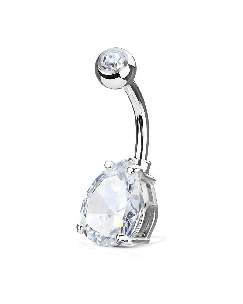 14GA Double Gemmed Teardrop CZ Crystal Belly Button Ring Silver Tone / 7mm $7.53 Body Jewelry