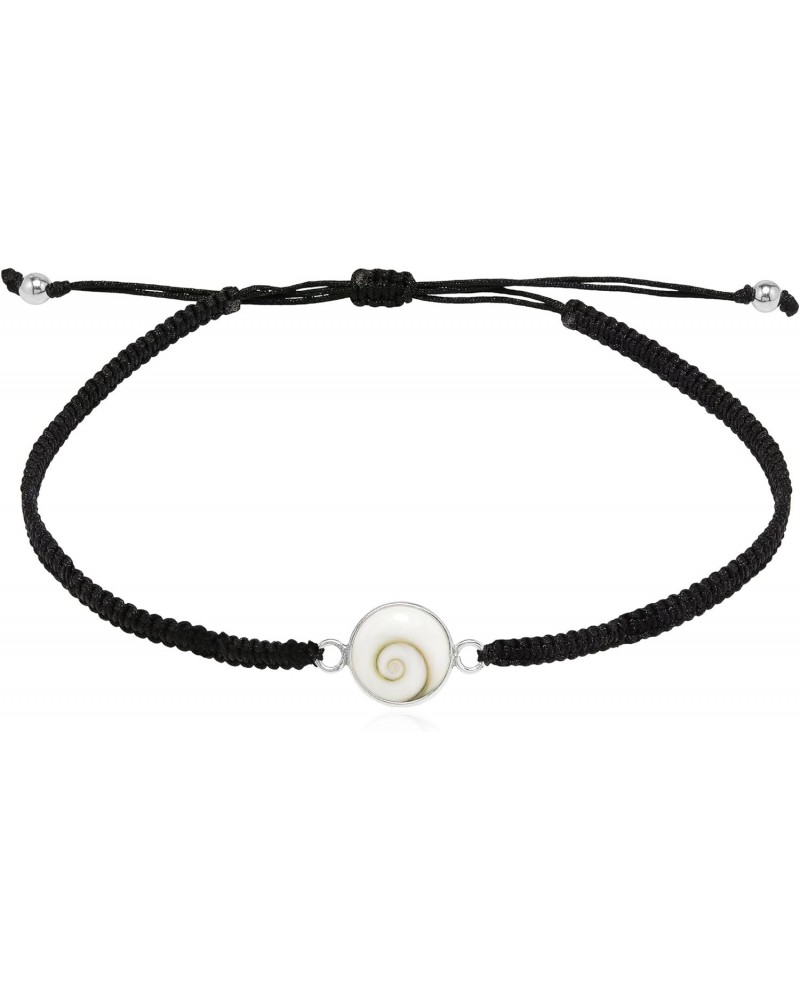 Spiritual Eye of Shiva Shell Sterling Silver on Black Cotton Rope Adjustable Wrist Pull Bracelet $7.85 Bracelets