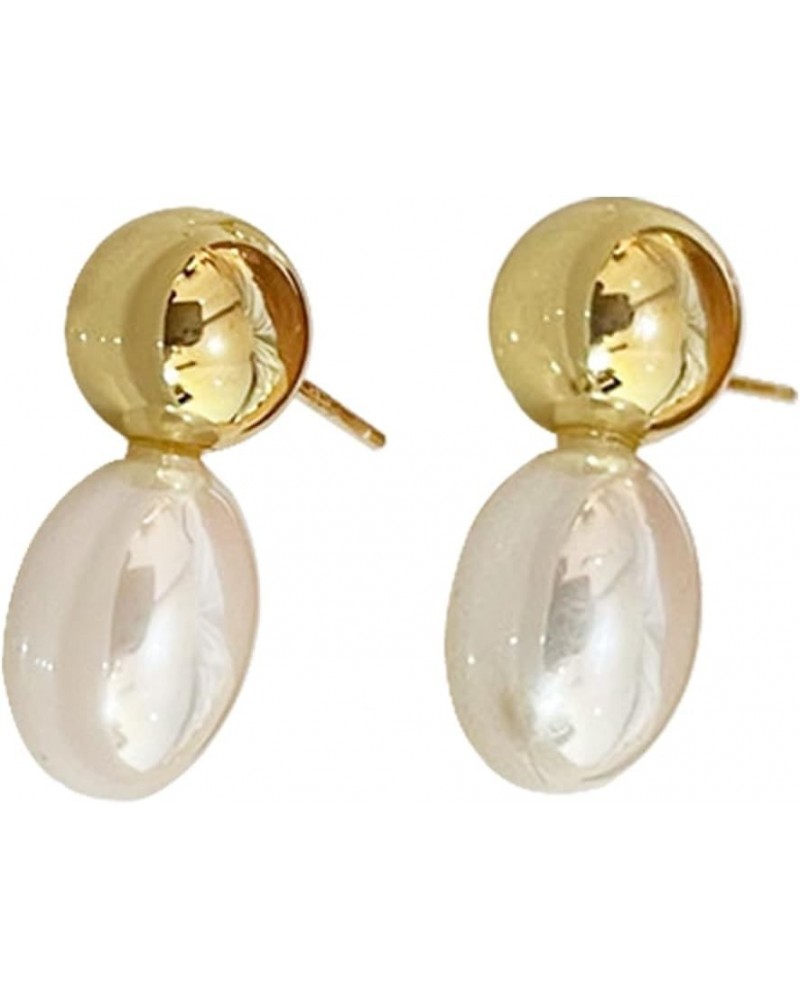 Gold Pearl Drop Earrings for Women - Simple Statement Pearl Earrings Stud Bridal Small Drop Earrings Gold-C $5.83 Earrings