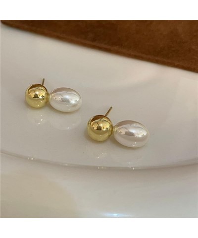 Gold Pearl Drop Earrings for Women - Simple Statement Pearl Earrings Stud Bridal Small Drop Earrings Gold-C $5.83 Earrings