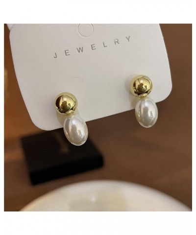 Gold Pearl Drop Earrings for Women - Simple Statement Pearl Earrings Stud Bridal Small Drop Earrings Gold-C $5.83 Earrings