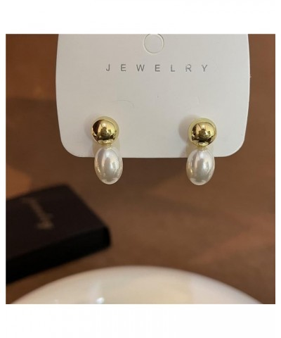 Gold Pearl Drop Earrings for Women - Simple Statement Pearl Earrings Stud Bridal Small Drop Earrings Gold-C $5.83 Earrings