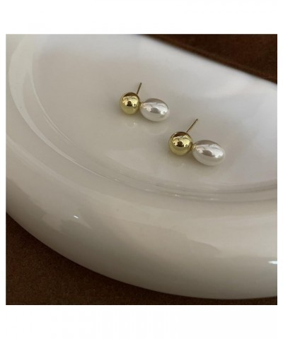 Gold Pearl Drop Earrings for Women - Simple Statement Pearl Earrings Stud Bridal Small Drop Earrings Gold-C $5.83 Earrings