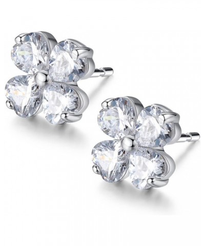 Four Leaf Clover Studs Women's Zircon Earrings 925 Sterling Silver Jewelry $12.32 Earrings