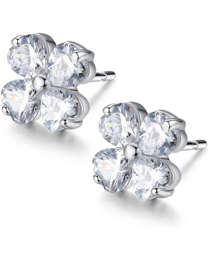 Four Leaf Clover Studs Women's Zircon Earrings 925 Sterling Silver Jewelry $12.32 Earrings