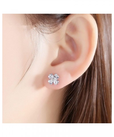 Four Leaf Clover Studs Women's Zircon Earrings 925 Sterling Silver Jewelry $12.32 Earrings