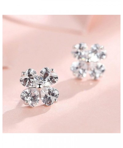 Four Leaf Clover Studs Women's Zircon Earrings 925 Sterling Silver Jewelry $12.32 Earrings