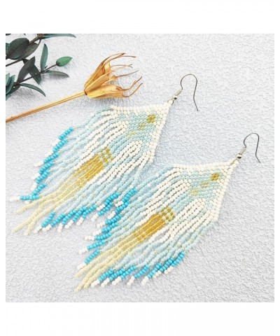 Long Beaded Tassel Earrings - Seed Bead Handmade Fringe Dangle Earrings，Boho Native Beaded Chandelier Statement Earrings for ...