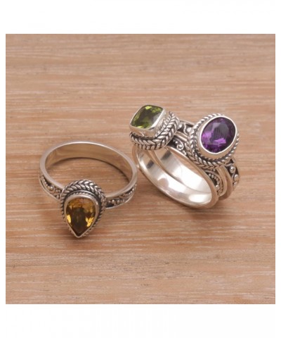 Artisan Handmade .925 Sterling Silver Multigemstone Stacking Rings Amethyst Citrine Peridot Cocktail Indonesia Birthstone 'Pe...