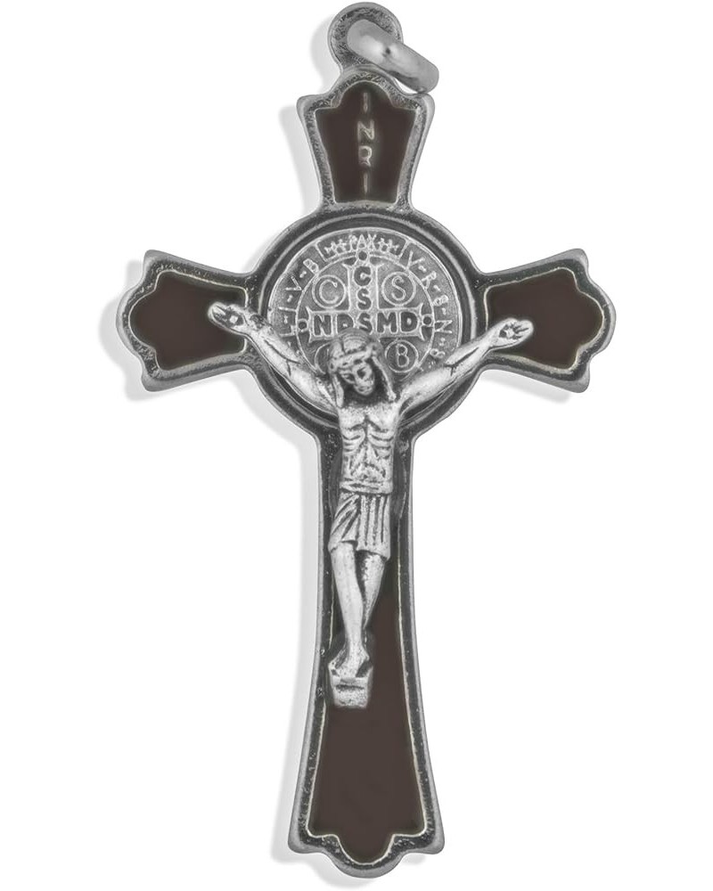 2" Saint Benedict Cross Pendant with Colored Enamel Silver-Brown $8.11 Necklaces