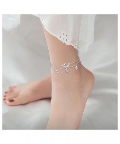 Moon Star Layered Anklet for Women 925 Sterling Silver Dainty Adjustable Chain Ankle Bracelets Beach Jewelry for Girls moon s...