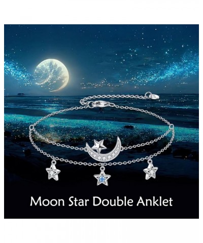 Moon Star Layered Anklet for Women 925 Sterling Silver Dainty Adjustable Chain Ankle Bracelets Beach Jewelry for Girls moon s...