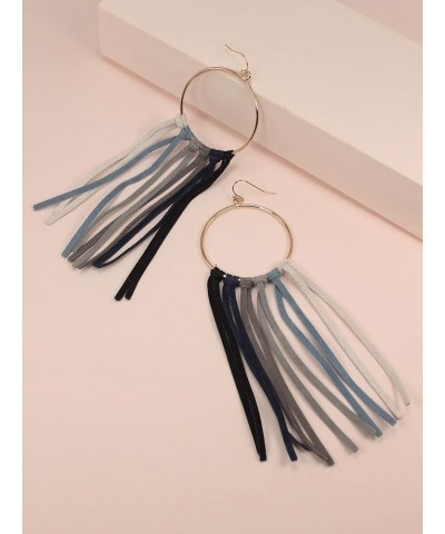 Bohemian Statement Light Weight Round Hoop With Genuine Suede Leather Fringe Tassel Fashion Earring for Women and Girls MULTI...