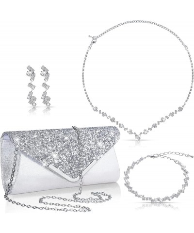 4 Pcs Women Rhinestone Jewelry Sets for Women Wedding Jewelry Set Rhinestone Earrings Necklace Bracelet Evening Bag Handbag C...