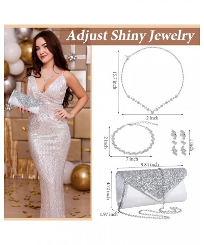 4 Pcs Women Rhinestone Jewelry Sets for Women Wedding Jewelry Set Rhinestone Earrings Necklace Bracelet Evening Bag Handbag C...