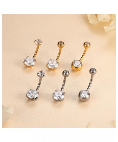 G23 Solid Titanium Belly Button Rings, 14G Internally Threaded 12mm 14mm Long Bar Belly Ring, Cubic Zirconia Navel Rings for ...