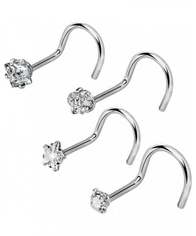 Journey Studio Nose Screw Studs Rings Set Simulated Crystal Cubic Zirconia Piercing Twist Screw Nose Ring for Women, Silver $...