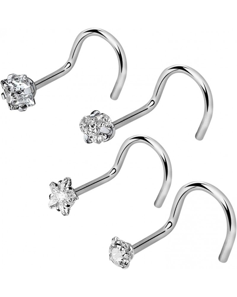 Journey Studio Nose Screw Studs Rings Set Simulated Crystal Cubic Zirconia Piercing Twist Screw Nose Ring for Women, Silver $...