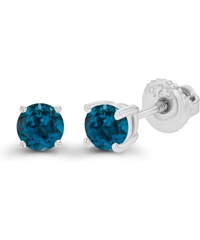 14K Gold Plated 925 Sterling Silver Hypoallergenic 4mm Round Genuine Birthstone Solitaire Screwback Stud Earrings Blue Topaz-...