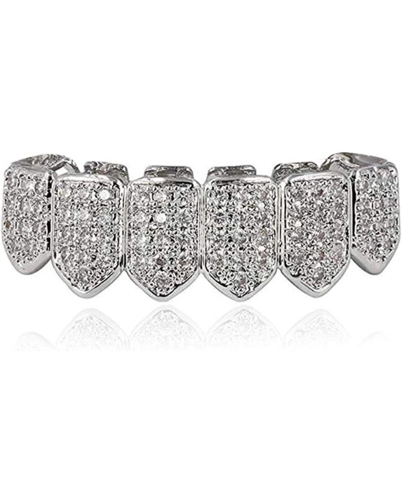 18K Gold Plated Macro Pave CZ Iced-Out Grillz with Molding Bars Included Silver bottom $13.16 Body Jewelry