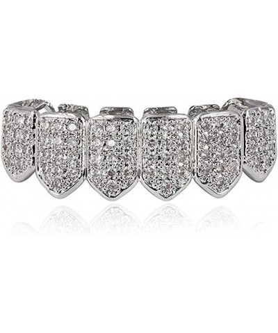 18K Gold Plated Macro Pave CZ Iced-Out Grillz with Molding Bars Included Silver bottom $13.16 Body Jewelry