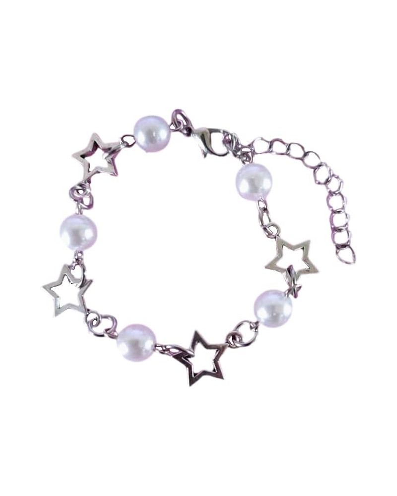 Punk Hollowed Out Pentagram Bracelet Y2k Imitation Pearl Bracelet Female Jewelry Friendship Gift $5.77 Bracelets