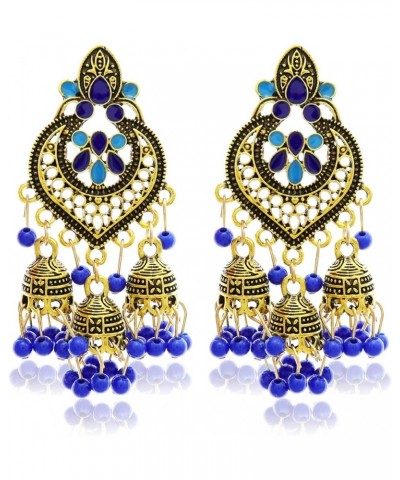 Tribal Vintage Crescent Blue Stone Jhumki Jhumka Banjara Kuchi Belly Dance Gypsy Earrings Boho Indian Vintage Gold $7.97 Earr...