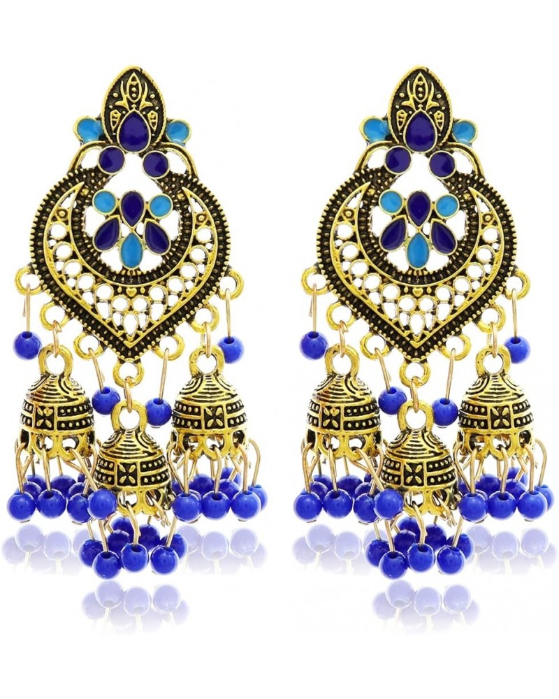 Tribal Vintage Crescent Blue Stone Jhumki Jhumka Banjara Kuchi Belly Dance Gypsy Earrings Boho Indian Vintage Gold $7.97 Earr...