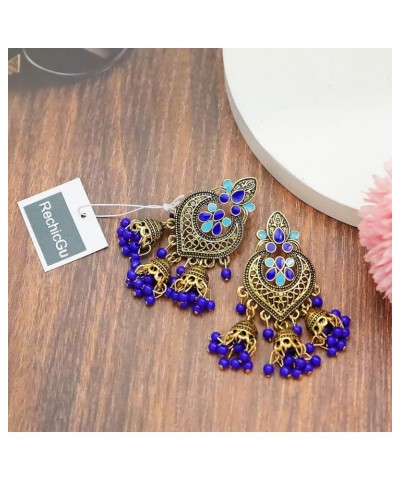 Tribal Vintage Crescent Blue Stone Jhumki Jhumka Banjara Kuchi Belly Dance Gypsy Earrings Boho Indian Vintage Gold $7.97 Earr...