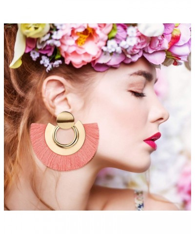 6 Pairs Tassel Dangle Earrings Gold Hoop Fringe Earrings Bohemia Fan-shaped Earrings for Women Girls Party and Daily Wear (Co...