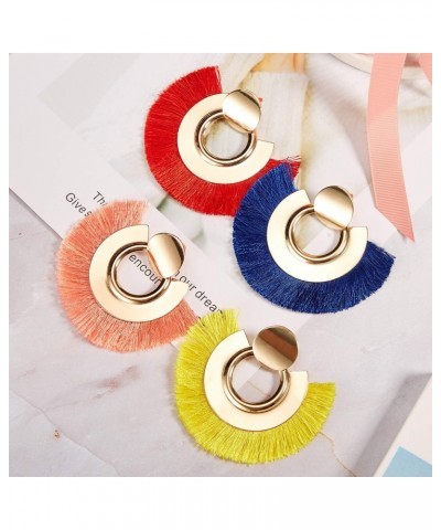 6 Pairs Tassel Dangle Earrings Gold Hoop Fringe Earrings Bohemia Fan-shaped Earrings for Women Girls Party and Daily Wear (Co...