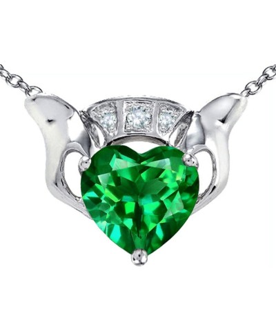 Sterling Silver Celtic Love Claddagh Heart Pendant Necklace Simulated Emerald $33.14 Necklaces